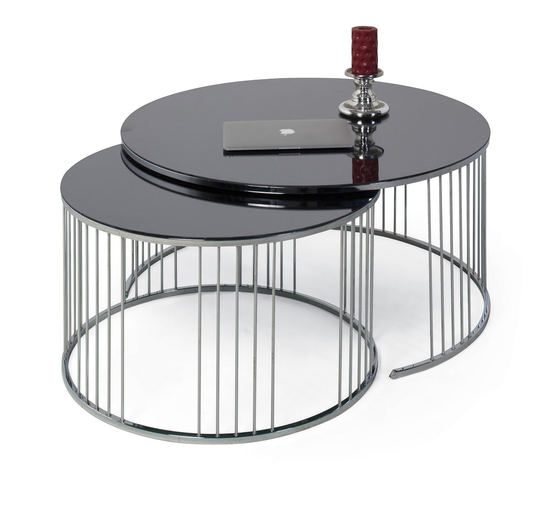 FLORANSA Metal Round Salontafel Antraciet Spiegelglas - Zilver/Chroom