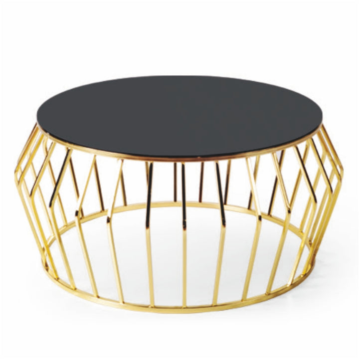 Ronde Salontafel – Zwart Glazen Blad – Metalen Onderstel