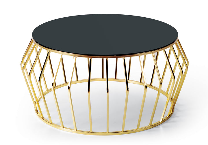 Ronde Salontafel – Zwart Glazen Blad – Metalen Onderstel