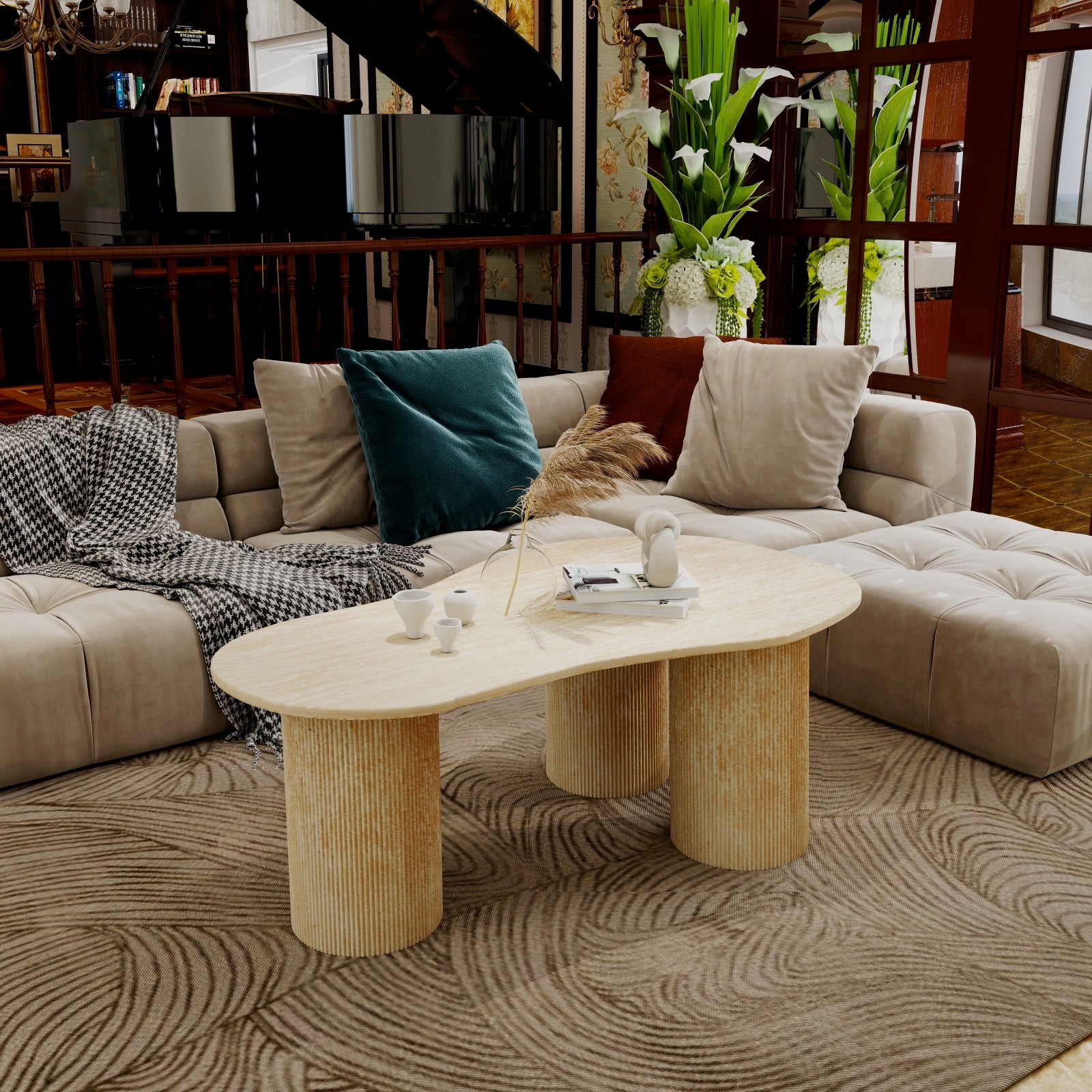 Organisch Vormgegeven Salontafel – Travertin Marmeren Blad