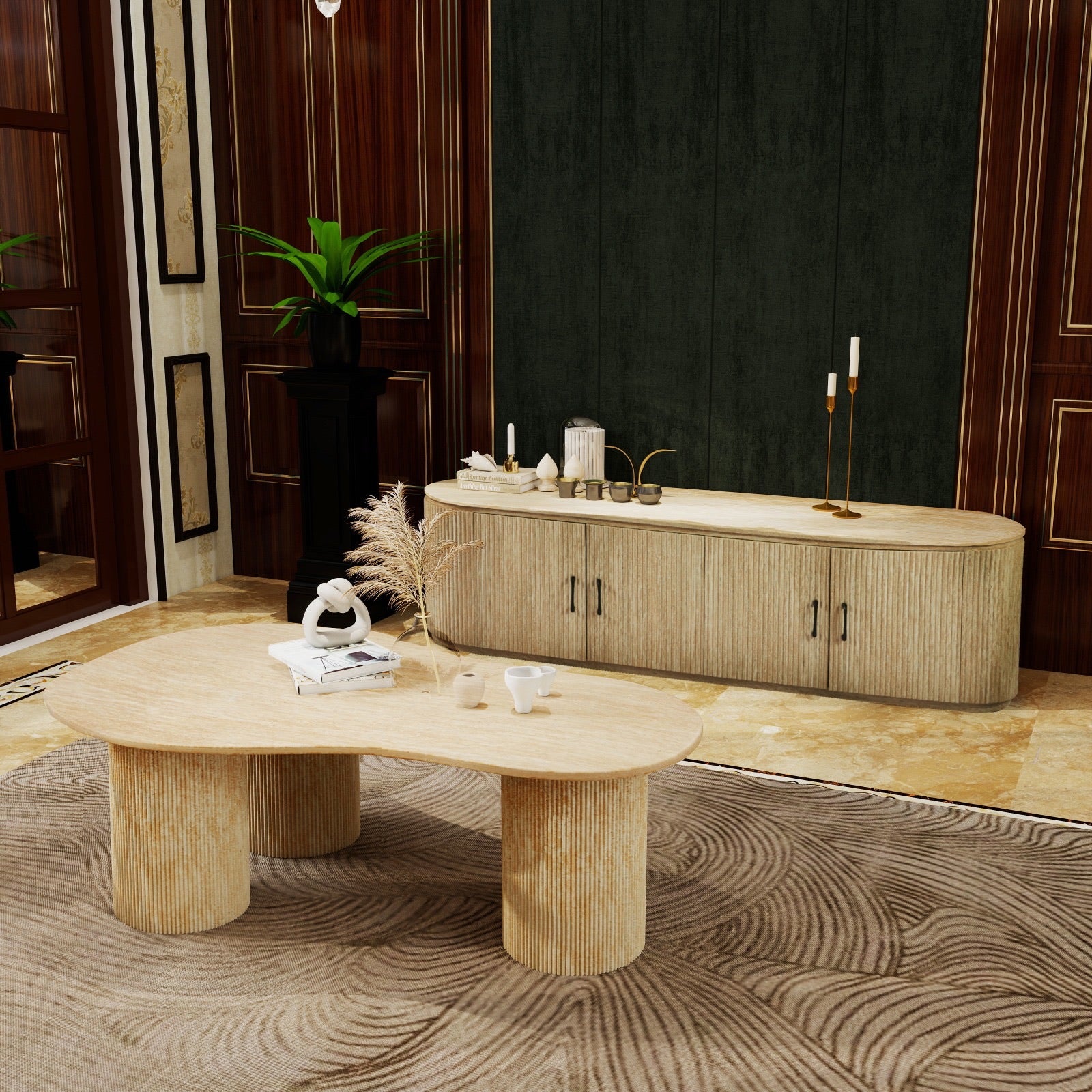 Organisch Vormgegeven Salontafel – Travertin Marmeren Blad