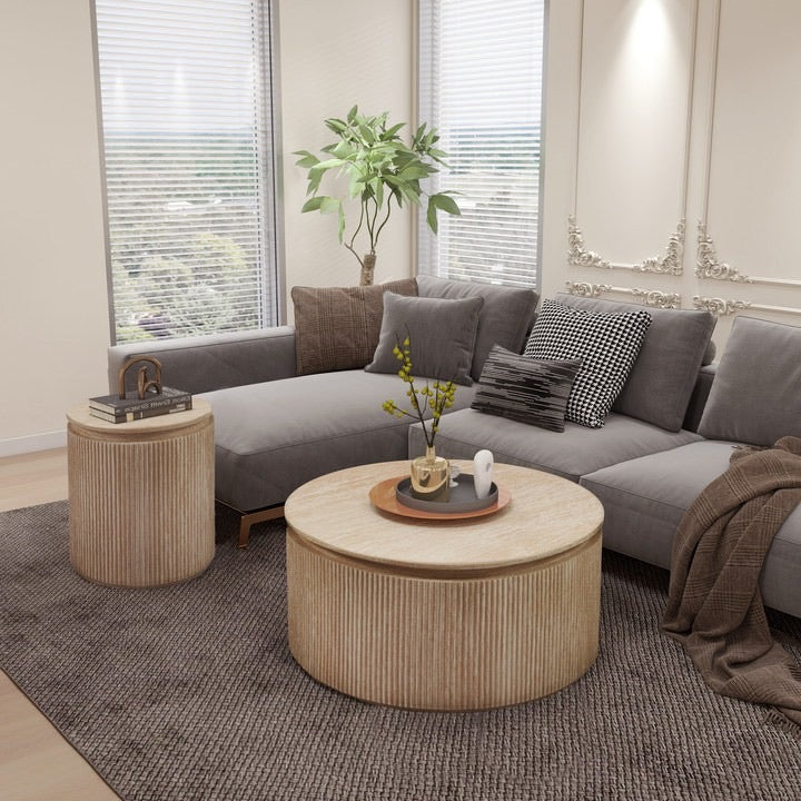 Marmeren Salontafel Rond | Travertin Look 100 CM