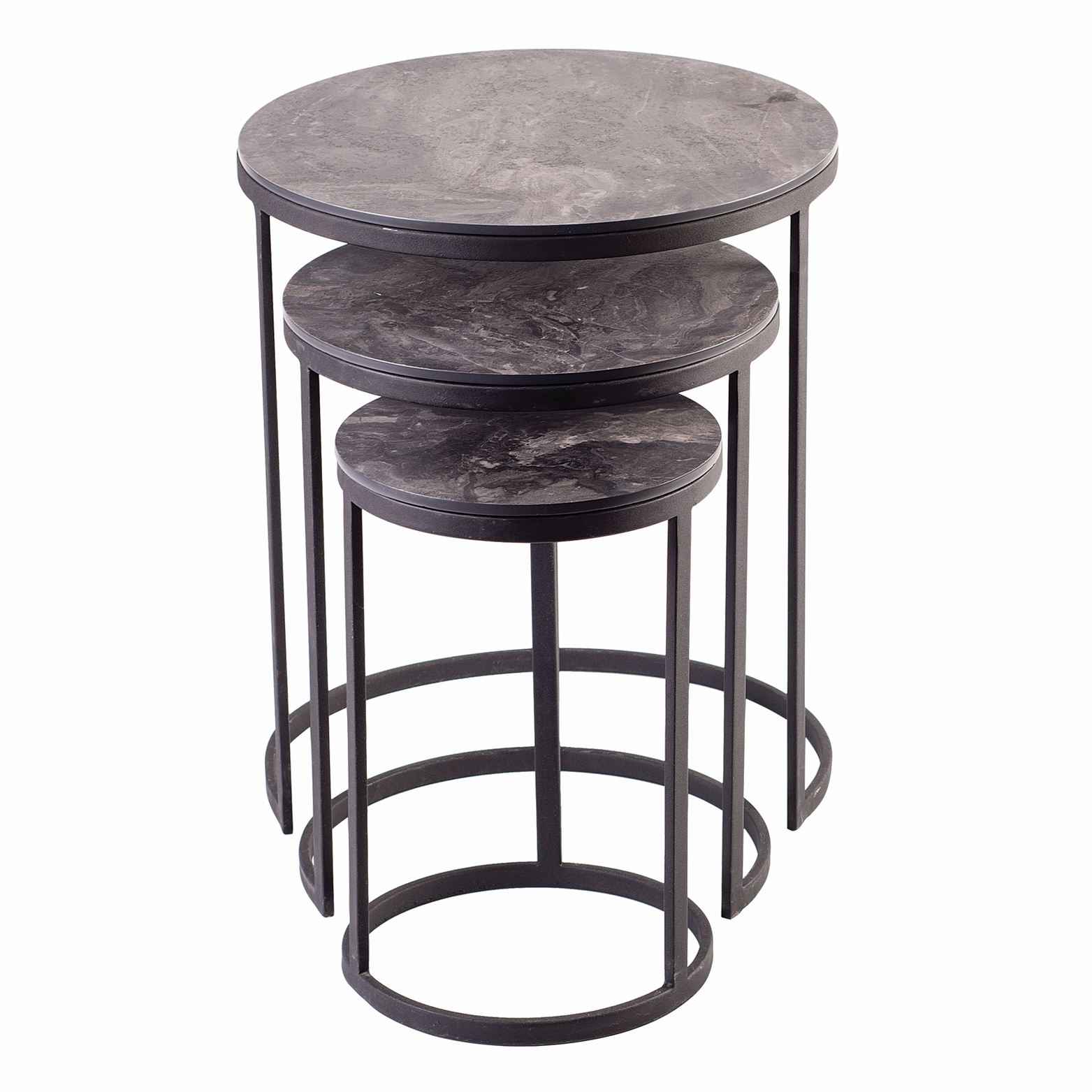 Set van 3 Ronde Bijzettafels – MDF Blad met Marmerlook