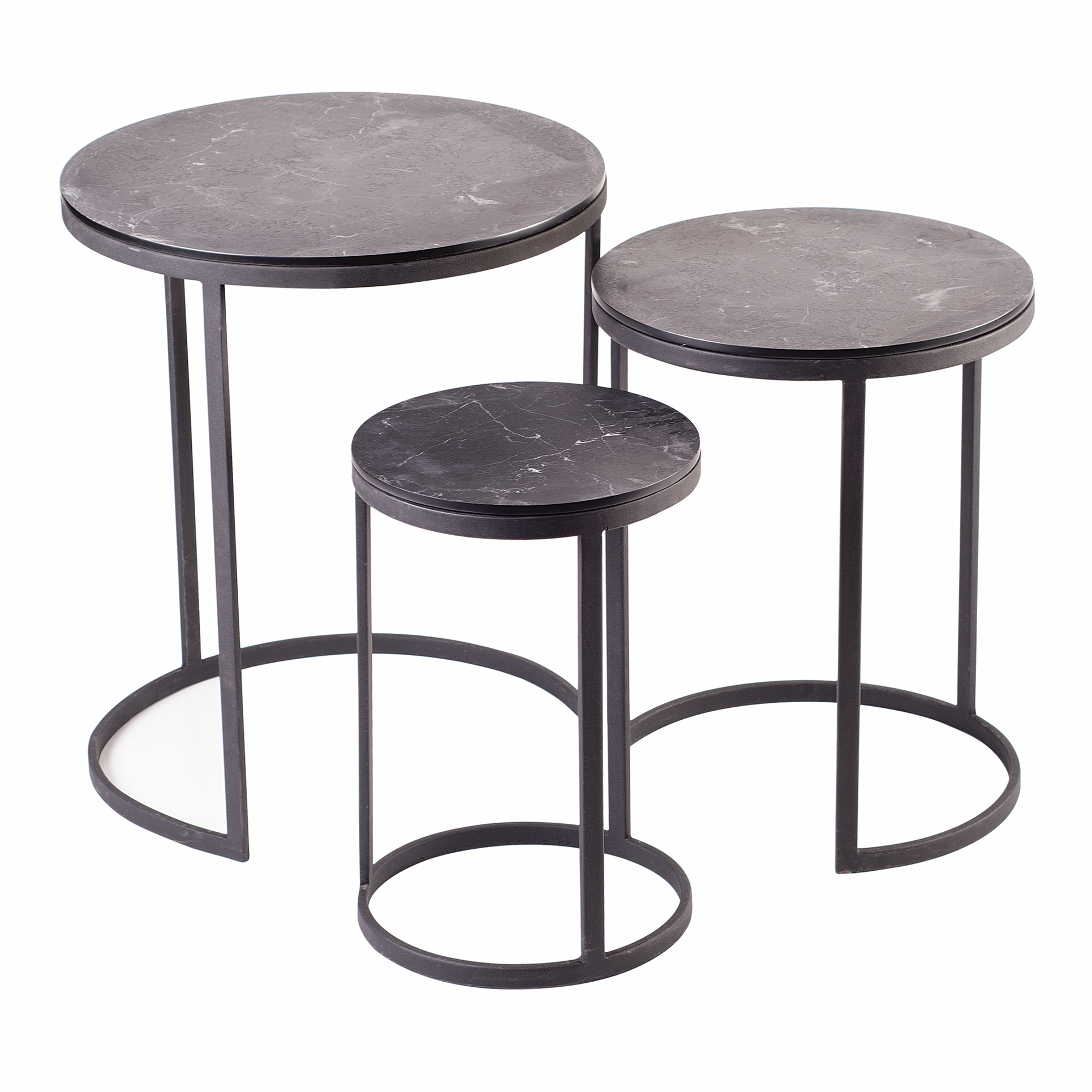 Set van 3 Ronde Bijzettafels – MDF Blad met Marmerlook