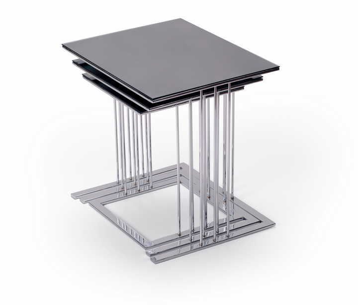 Set van 3 Bijzettafels met Spiegelglas en Metalen Onderstel – 55 x 55 x 45 cm – Antraciet/Zilver