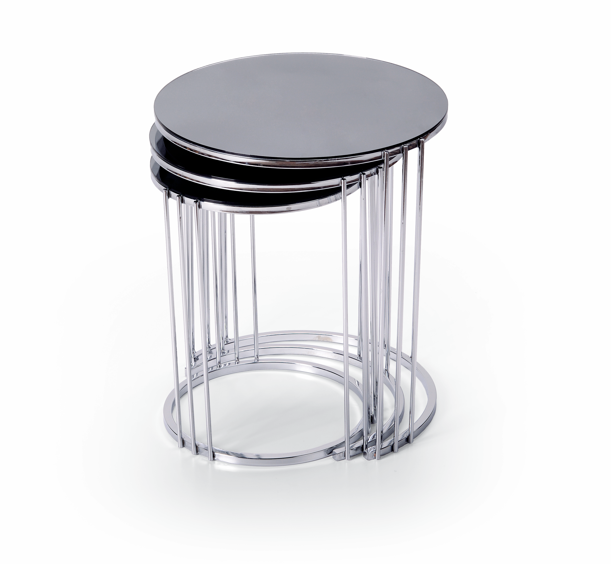 Set van 3 Ronde Bijzettafels met Spiegelglas en Metalen Onderstel – 48 x 55 cm – Antraciet/Zilver