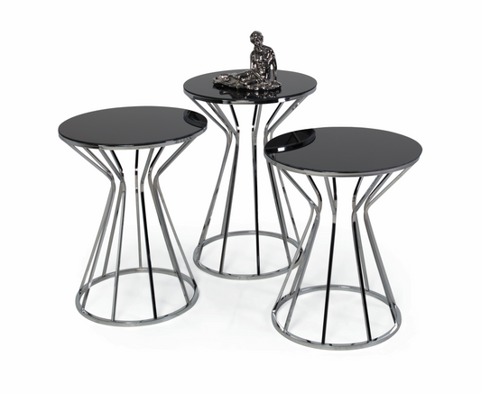 Bijzettafel met Glazen Blad en Metalen Onderstel – 50 x 60 cm – Zwart/Zilver