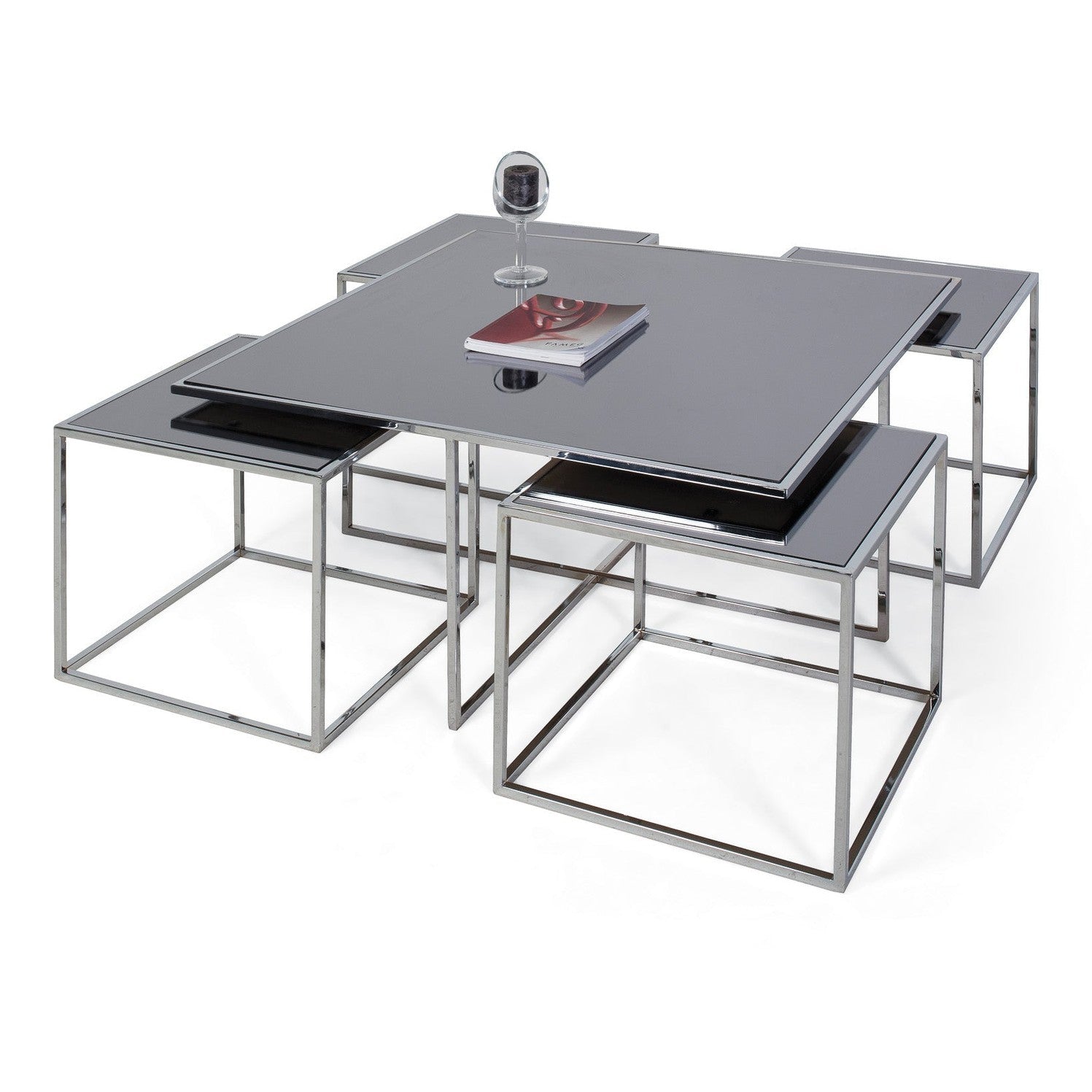 ALINDA Metal Salontafel Antraciet Spiegelglas - Zilver/Chroom