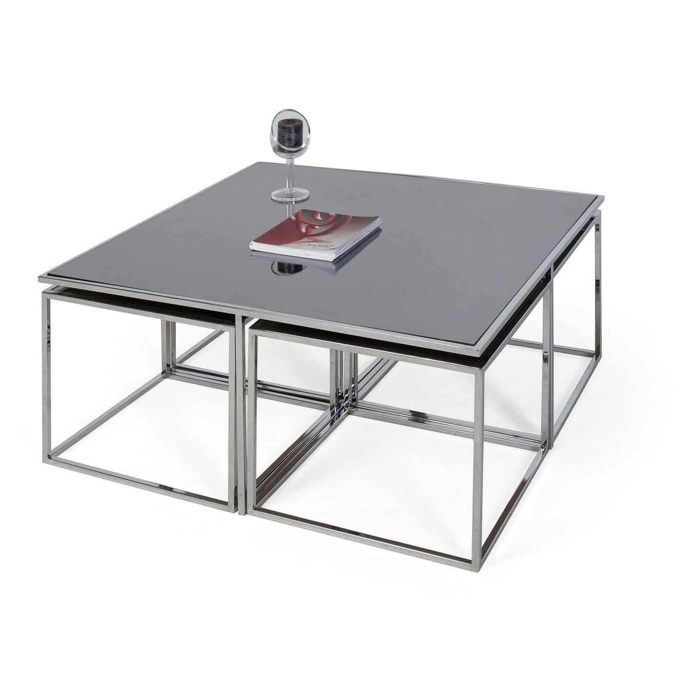 ALINDA Metal Salontafel Antraciet Spiegelglas - Zilver/Chroom