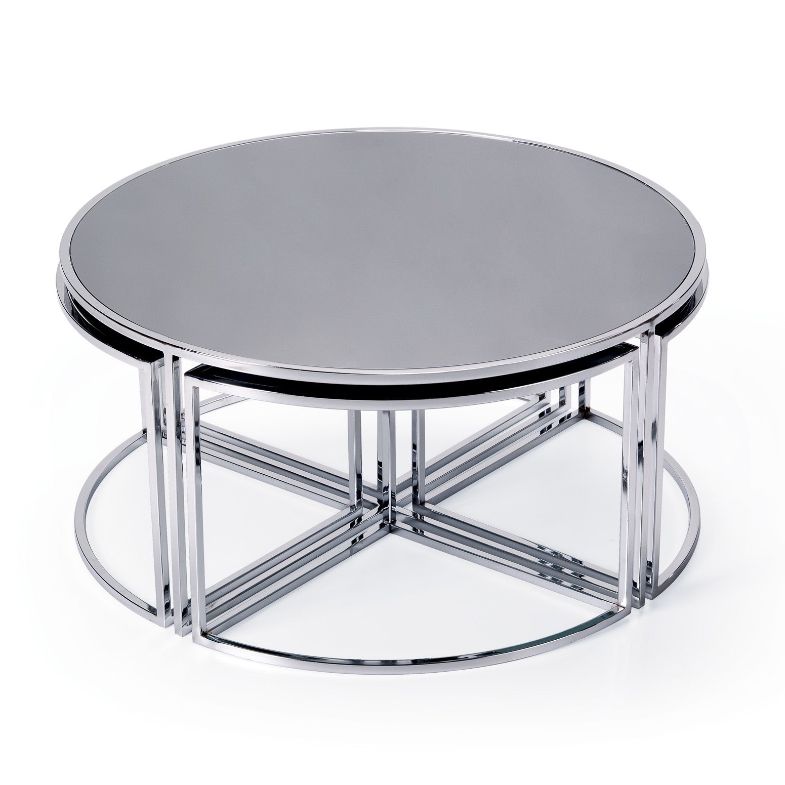 ALIZE Metal Salontafel Rond Antraciet Spiegelglas - Zilver/Chroom