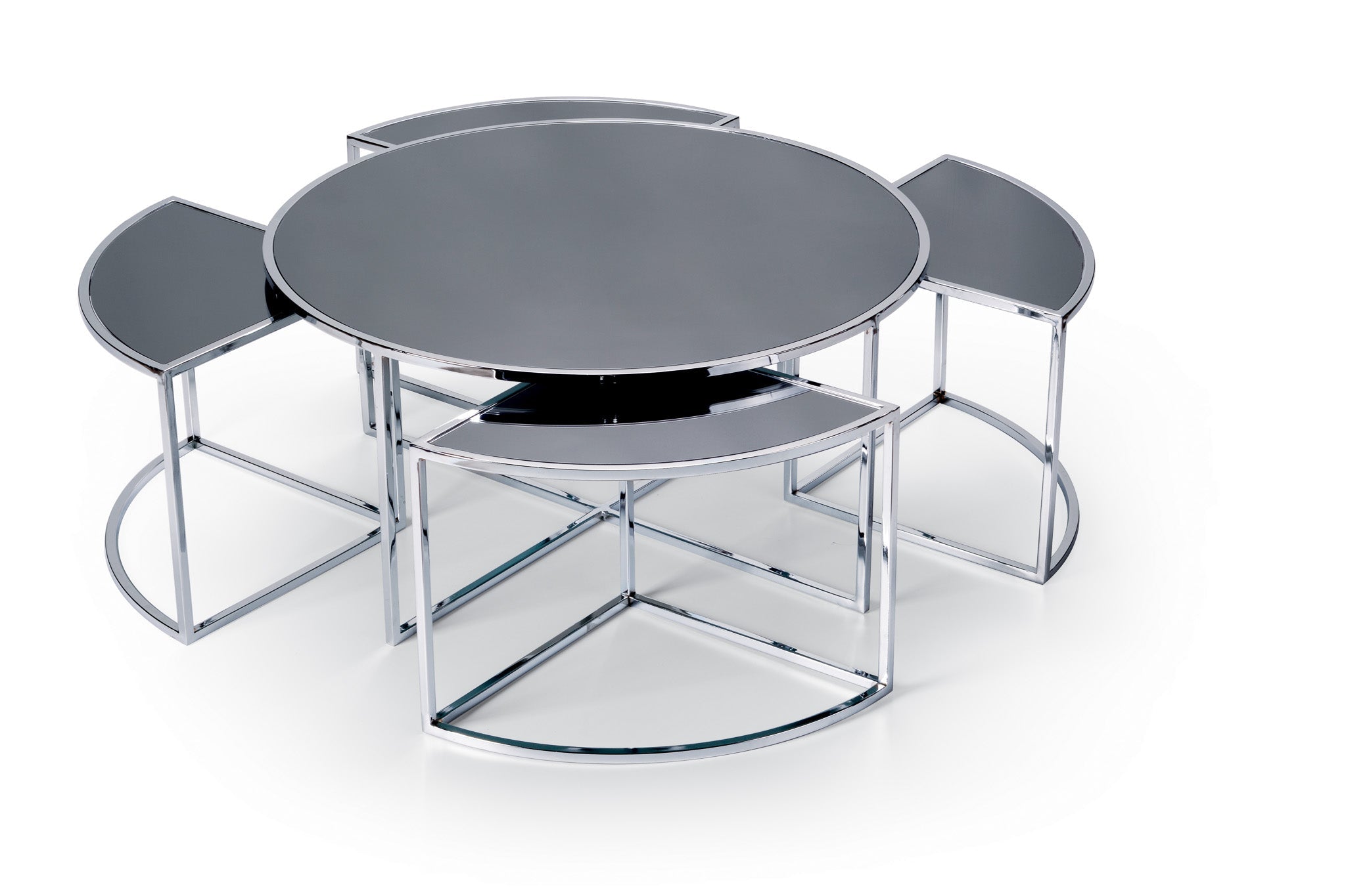 ALIZE Metal Salontafel Rond Antraciet Spiegelglas - Zilver/Chroom - ultraluxuryliving