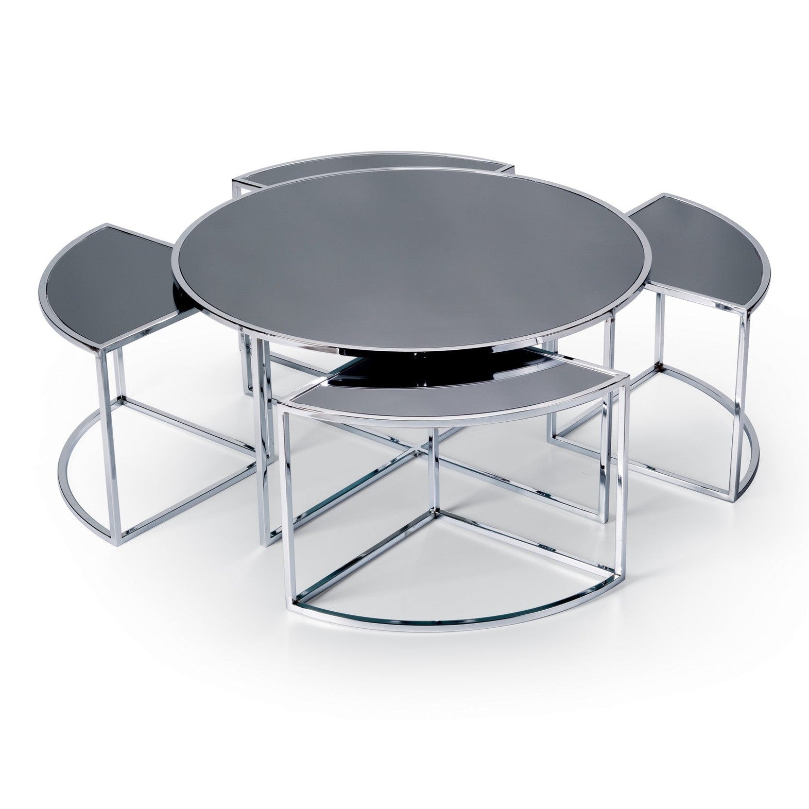 ALIZE Metal Salontafel Rond Antraciet Spiegelglas - Zilver/Chroom