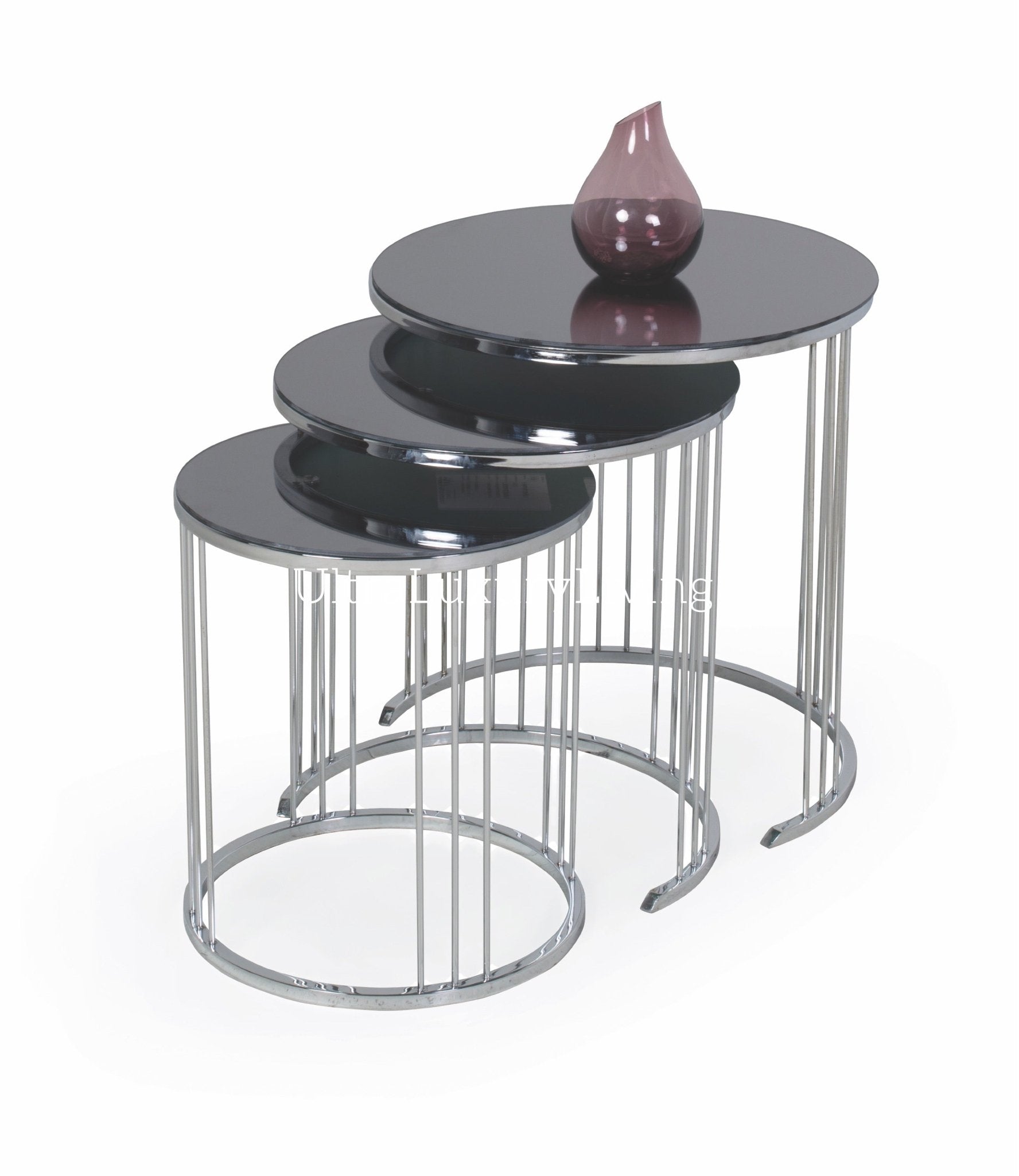 HILTON Metal Bijzettafel Set Van 3 - Antraciet/Chroom - ultraluxuryliving