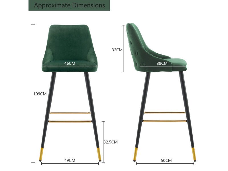 Set van 2 Barkrukken – In Hoogte Verstelbaar – Blauw Fluwelen Zitting
