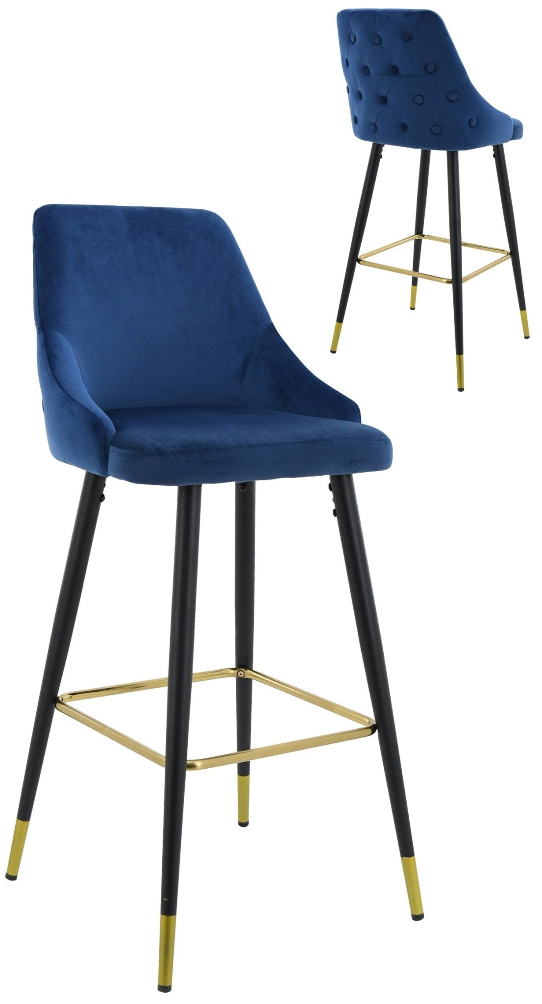 Set van 2 Barkrukken – In Hoogte Verstelbaar – Blauw Fluwelen Zitting