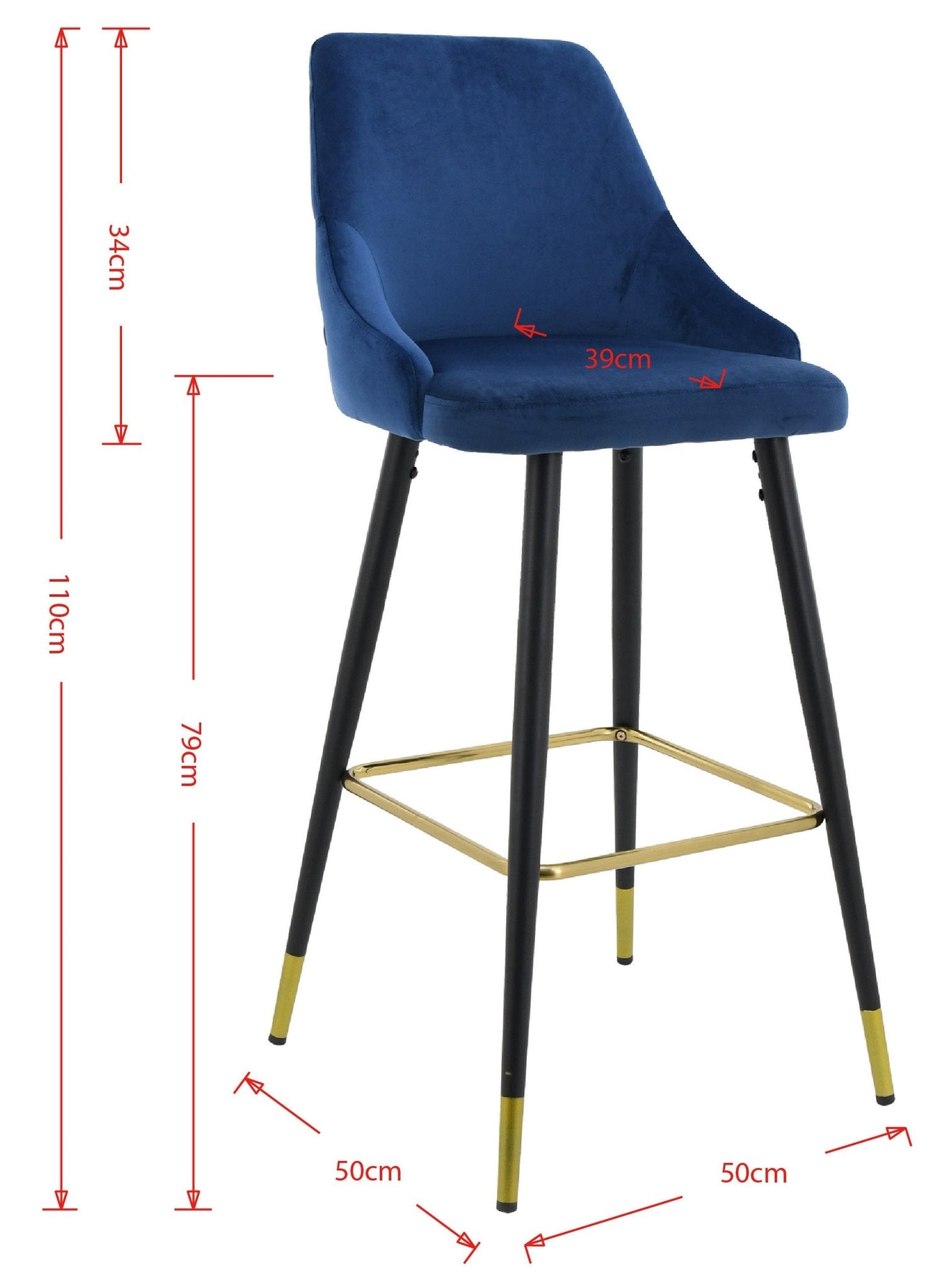 Set van 2 Barkrukken – In Hoogte Verstelbaar – Blauw Fluwelen Zitting