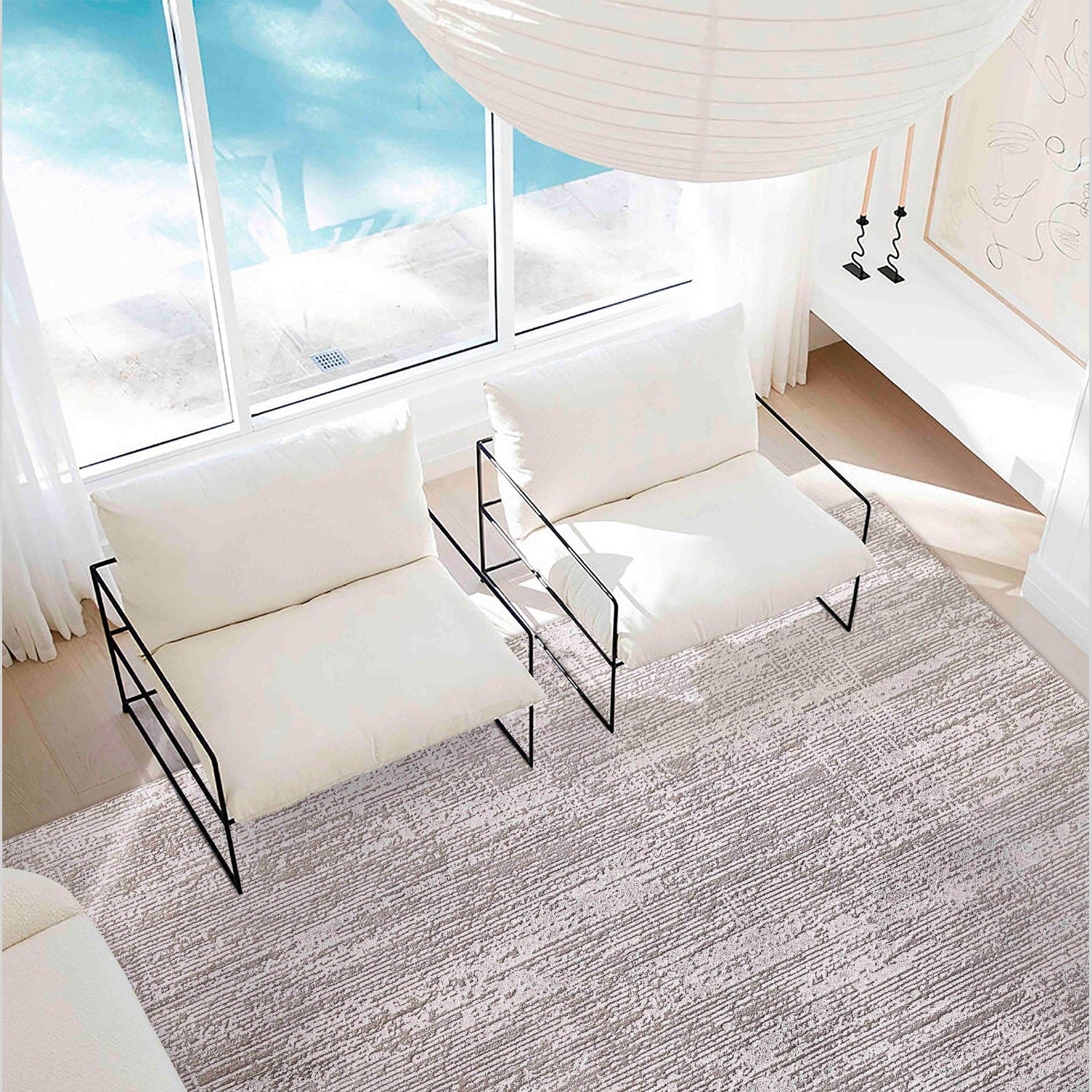 Moderne Vloerkleed met subtiele lijntextuur in beige - 160x230 cm - Acryl