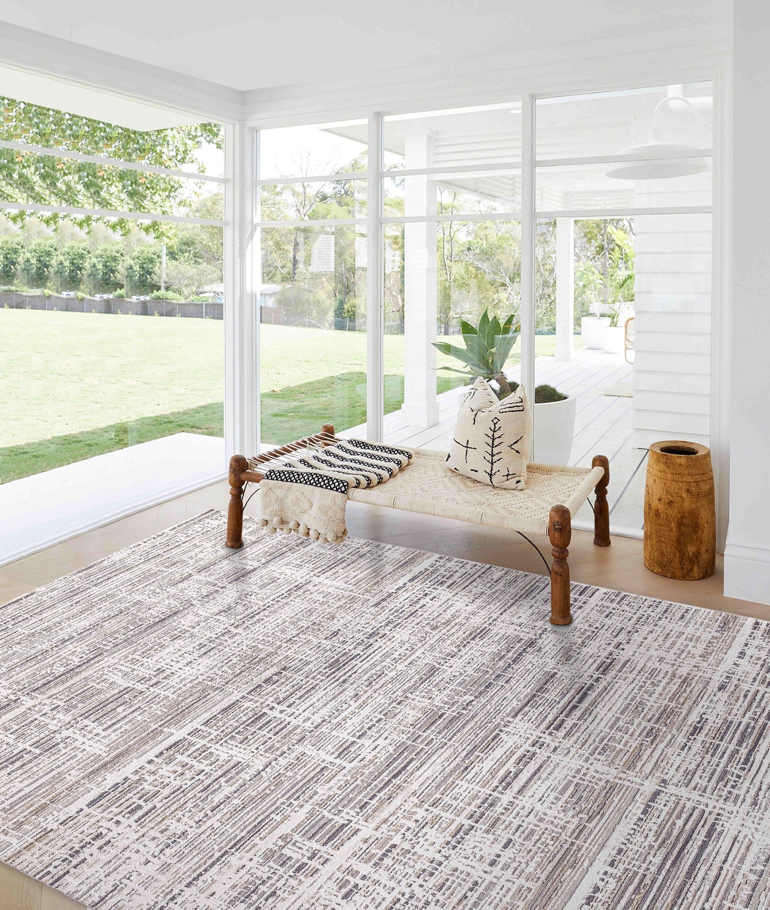 Moderne Vloerkleed met moderne lijnpatroon in beige en grijstinten - 160x230 cm - Acryl