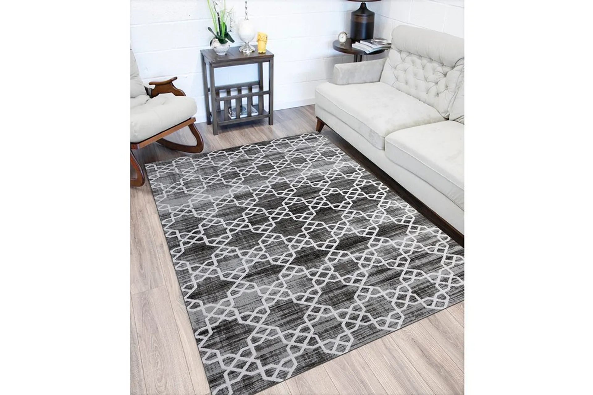 Vloerkleed van katoen met modern geometrisch patroon in grijstinten - 160x230 cm