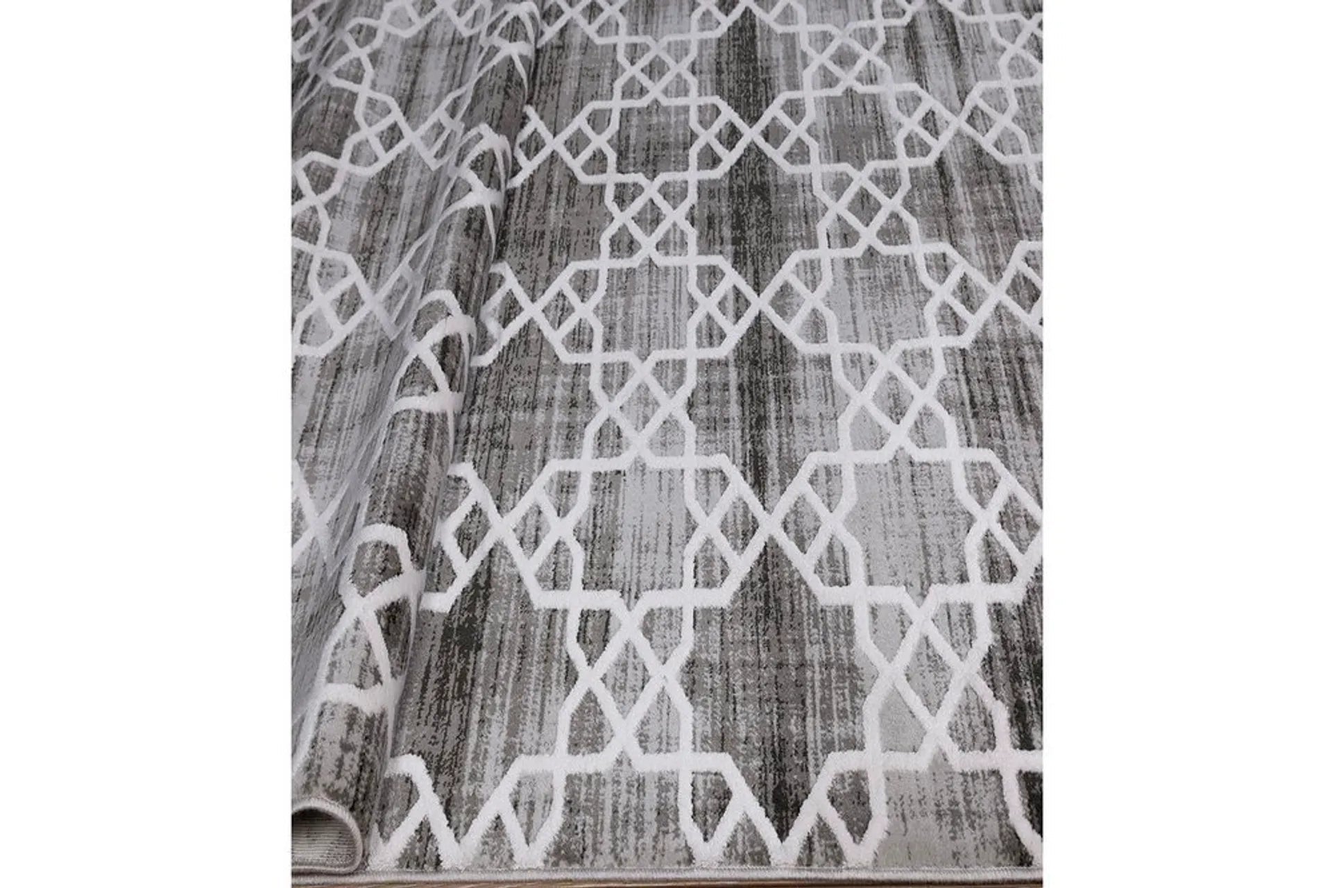 Vloerkleed van katoen met modern geometrisch patroon in grijstinten - 160x230 cm