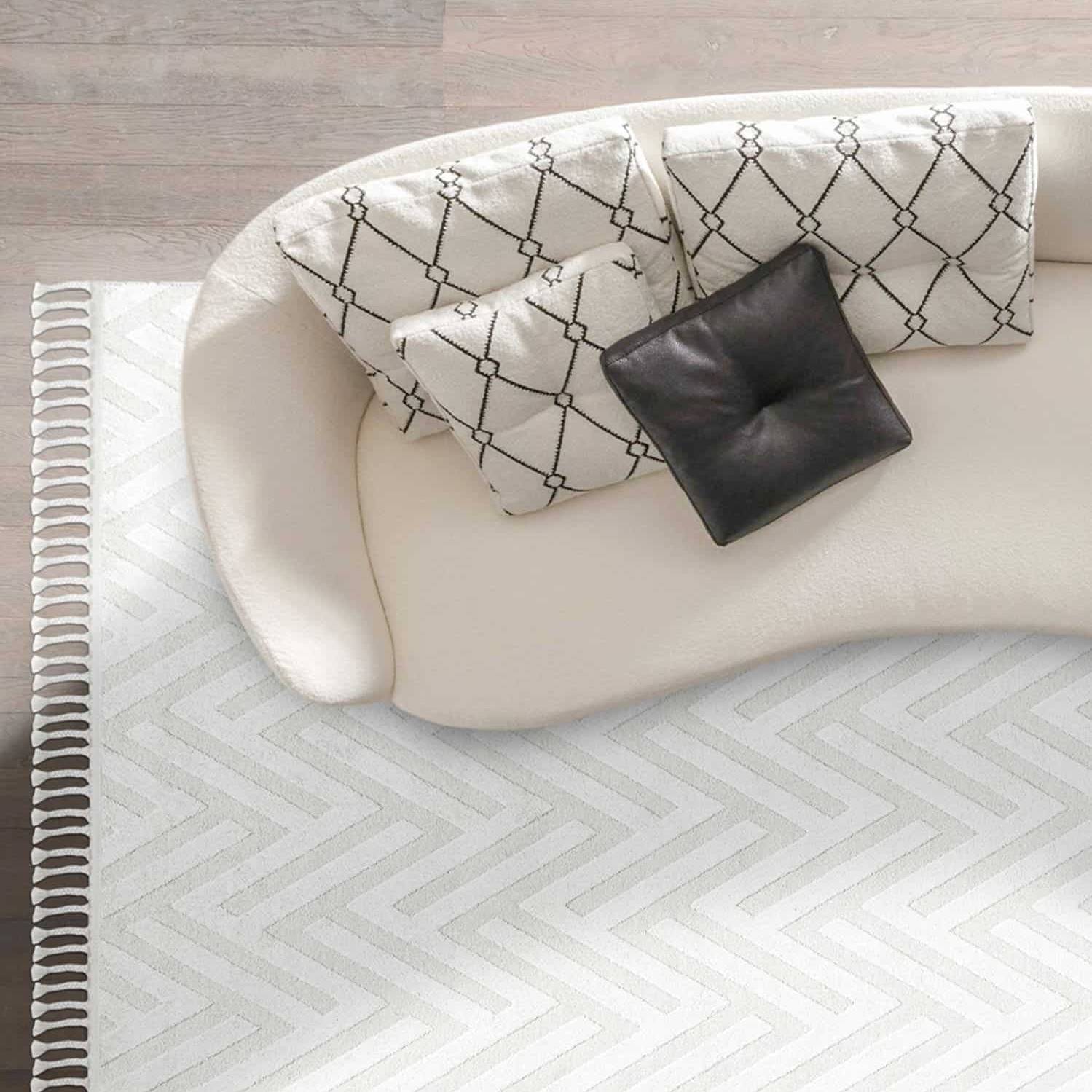 Elegant Wit Vloerkleed met Visgraatmotief - 160x230 cm - Polyester