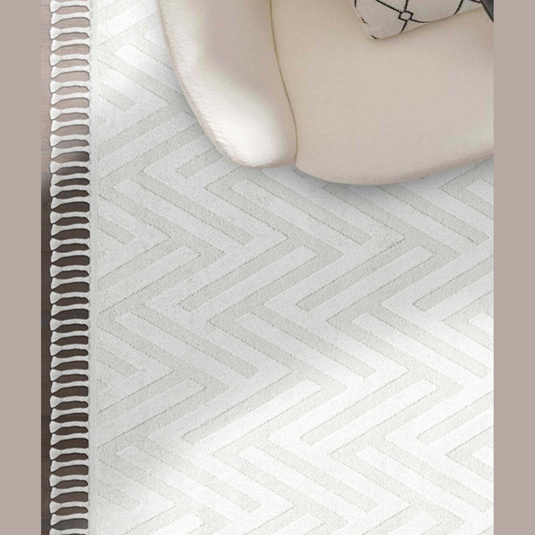 Elegant Wit Vloerkleed met Visgraatmotief - 160x230 cm - Polyester