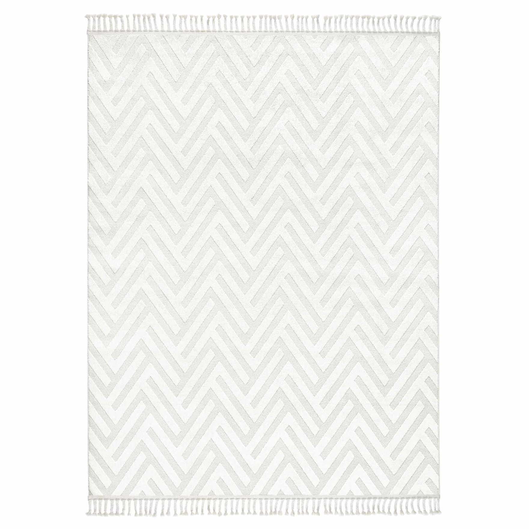 Elegant Wit Vloerkleed met Visgraatmotief - 160x230 cm - Polyester