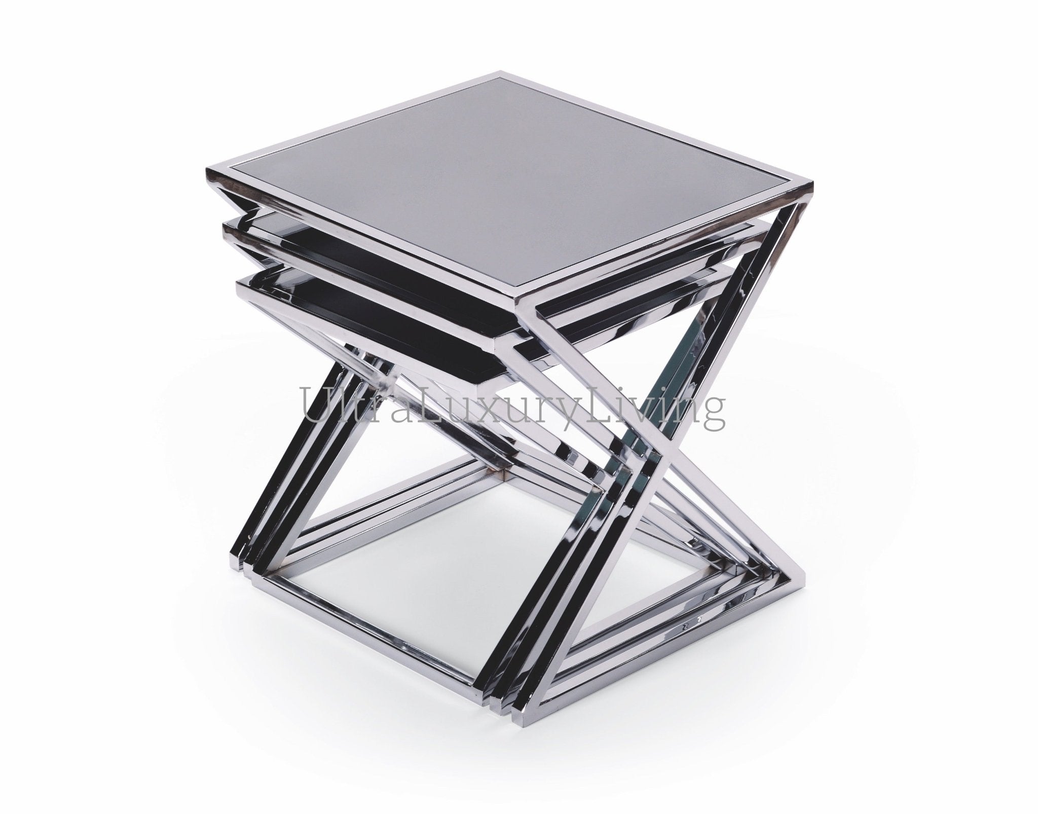 MYRON Metal Bijzettafel Set van 3 - Antraciet/Chroom - ultraluxuryliving