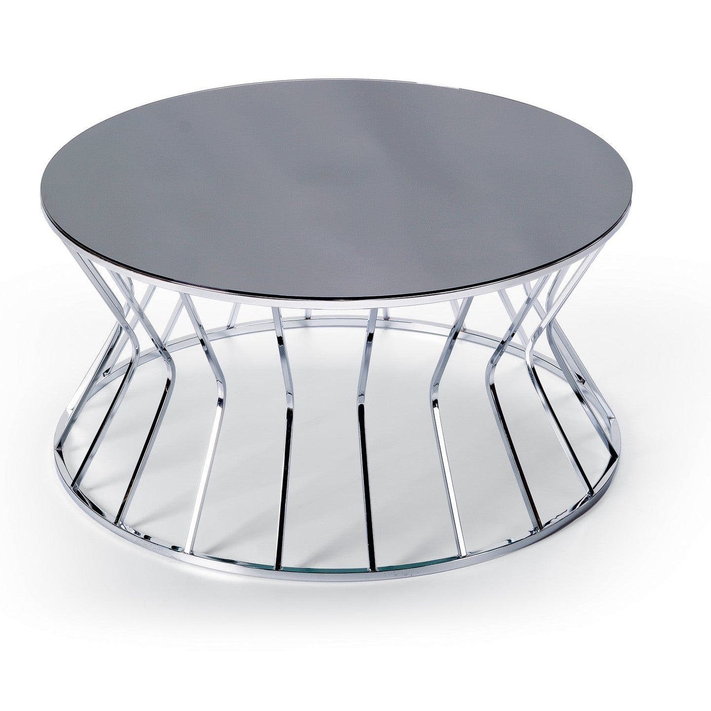 Ronde Salontafel – Spiegelglazen Blad – Verchroomd Metalen Onderstel